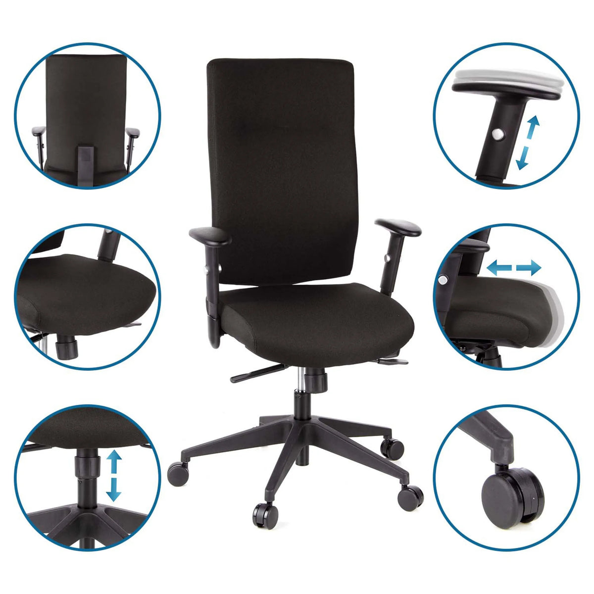Professionel kontorstol PRO-TEC 300 i sort med justerbare armlæn og sædehøjde fra hjh OFFICE