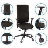 Professionel kontorstol PRO-TEC 300 i sort med justerbare armlæn og sædehøjde fra hjh OFFICE