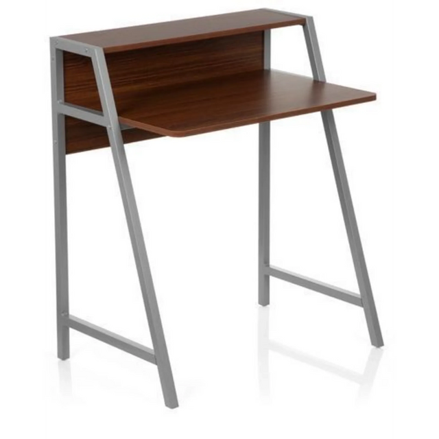 Skrivebord DUMONT i valnødde-look med grå metalben og overdel fra hjh OFFICE