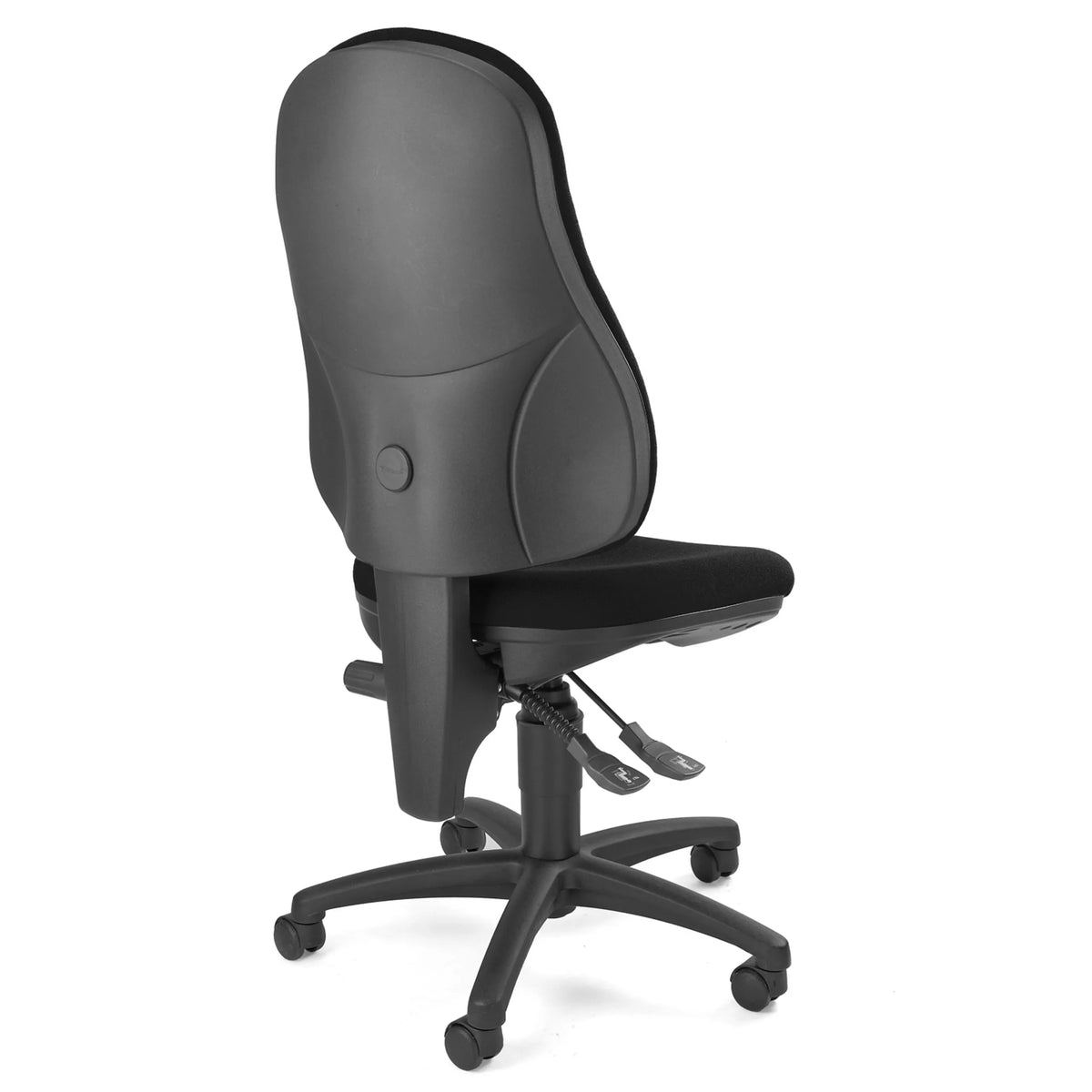 Bagside af POINT 60 home office kontorstol i sort med fem hjul fra Topstar