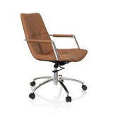 Kamelfarvet Home Office kontorstol SARANTO II med syninger og femhjulet fodkryds fra hjh OFFICE – 360-graders visning (skråt forfra 60°)