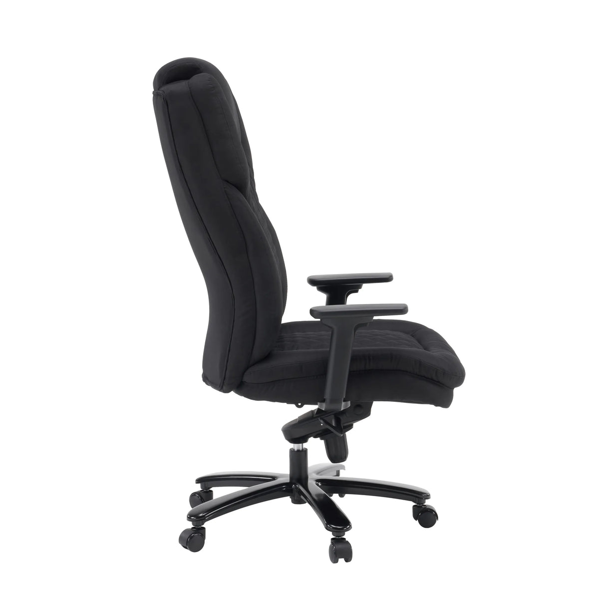 Sidevisning af XXL Pullmann Gen2 drejestol med sort stofbetræk og armlæn fra hjh OFFICE