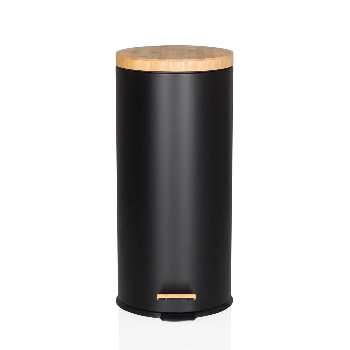 Papirkurv CLEAN BAMBOO i mat sort med låg og fodpedal af bambus fra hjh OFFICE