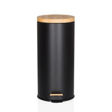 Papirkurv CLEAN BAMBOO i mat sort med låg og fodpedal af bambus fra hjh OFFICE