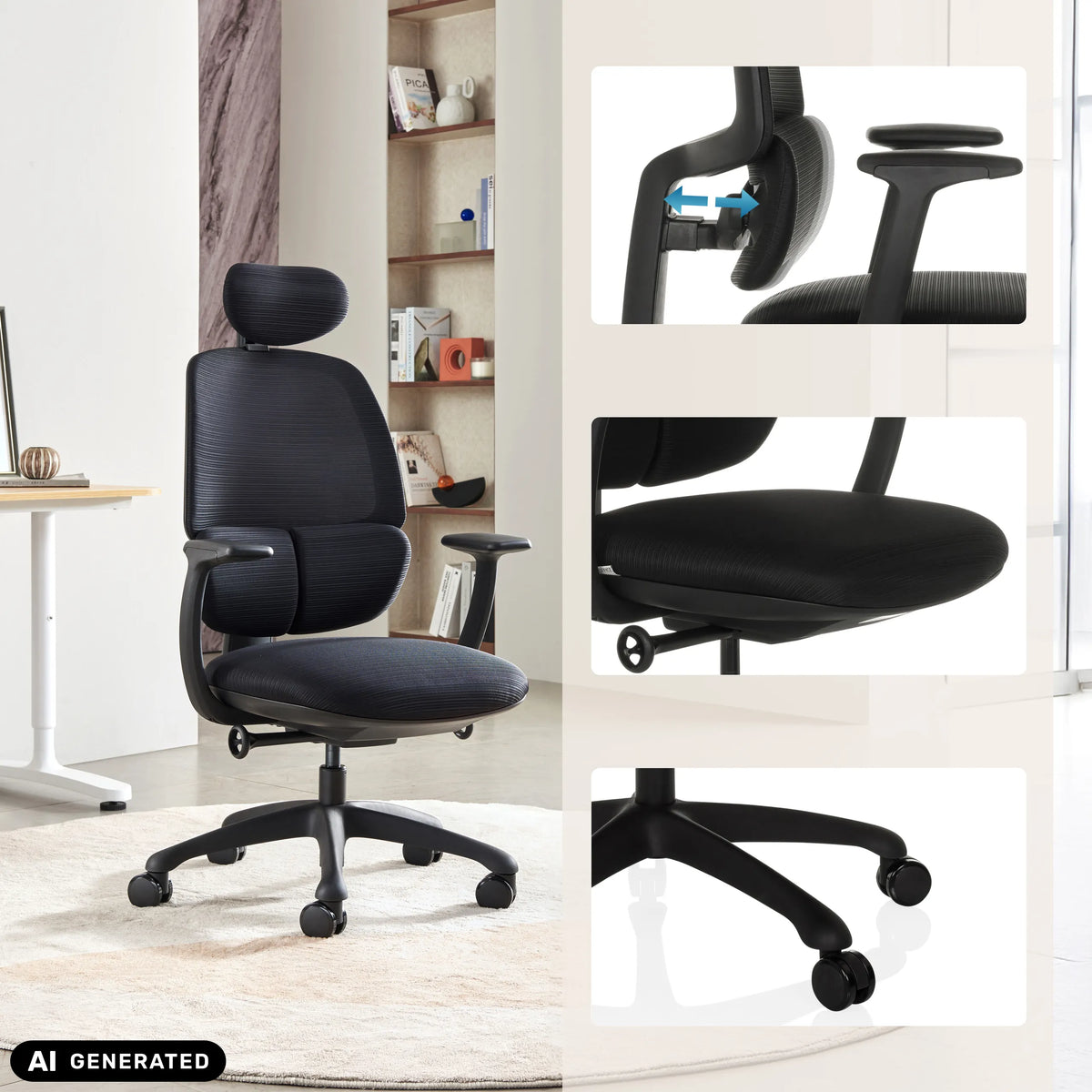 Professionel kontorstol RI-COVER i sort med justerbare armlæn og krydsfod med hjul fra hjh OFFICE (AI-genereret billede)