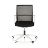 Sort-hvid professionel kontorstol MOVE-TEC NET 3D W med mesh-ryglæn og hvidt femstjernet understel med hjul fra hjh OFFICE – 360-graders visning (forfra 0°)