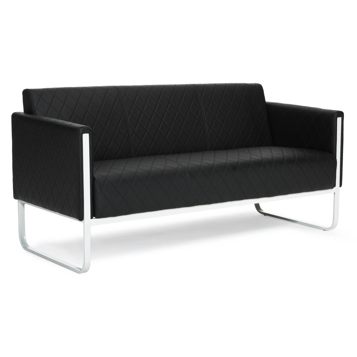 Schwarzes Loungesofa ARUBA STEP mit Rautensteppung und Gestell aus Chrom von hjh OFFICE – 360-Grad-Ansicht (Rückenansicht 180°)