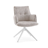 Beige spisestuestol Tavaro med polstring og hvidt firebenet stel fra hjh LIVING – 360-graders visning (forfra 15°)