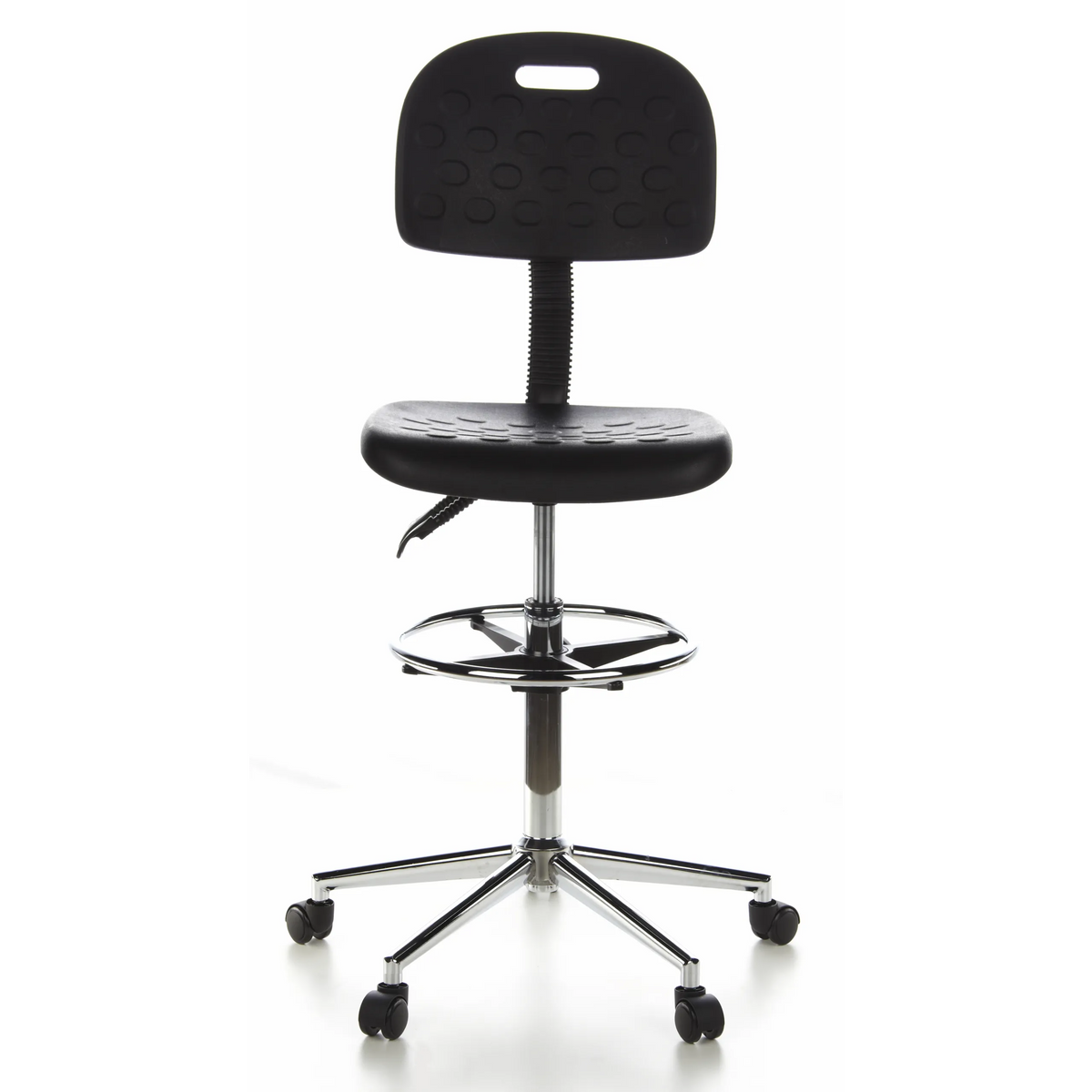 Sort Diskstol TOP WORK 23 med fodring og femstjernet fodkryds med hjul fra hjh OFFICE – 360-graders visning (forfra 0°)