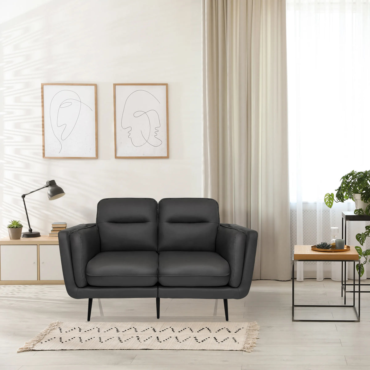 Grå loungesofa VINTALUX med to siddepladser og sorte ben fra hjh LIVING