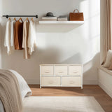 Beige kommode FOLDAR med fem skuffer og enkle greb fra hjh LIVING