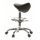 Sort sadelskammel TOP WORK 13 med fodring og femstjernet fodkryds med hjul fra hjh OFFICE – 360-graders visning (sideprofil 80°)