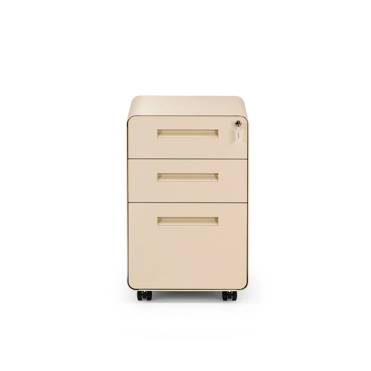 Beiger Rollcontainer COLOR PLUS I aus Metall mit drei Schubladen und vier Rollen von hjh OFFICE – 360-Grad-Ansicht (Frontansicht 0°)