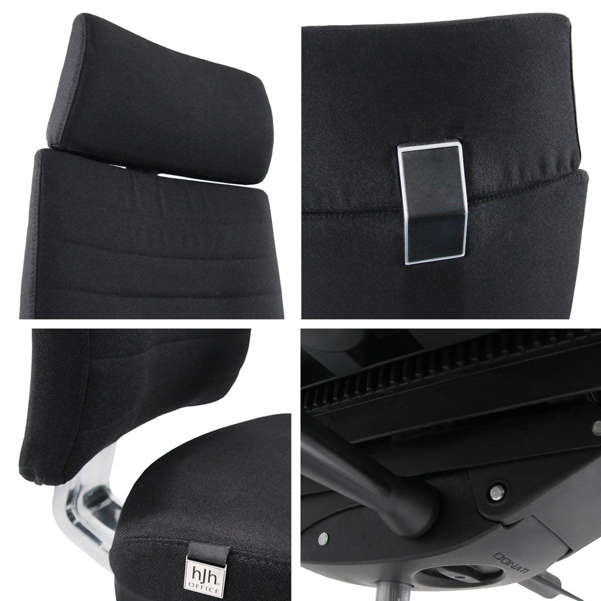 Kopfstütze, Logo und Untergestell des Profi-Bürostuhls MOVE-TEC PRO 3D von hjh OFFICE