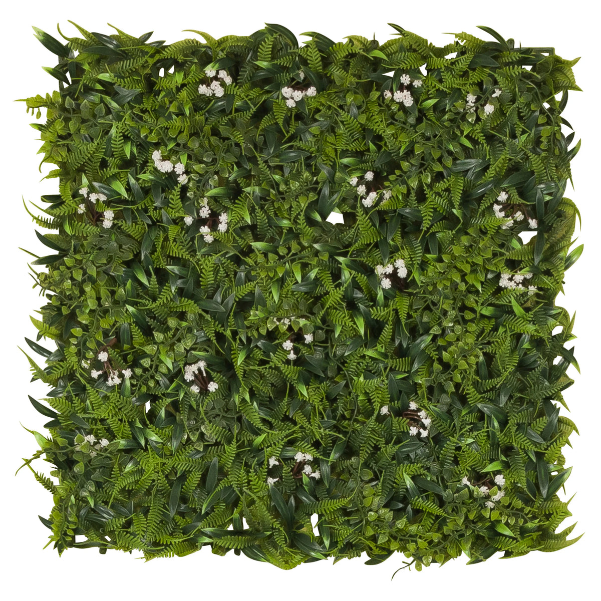 Grøn Plantemåtte MORE GREEN I med bregneblade og små hvide blomster fra hjh OFFICE – 360-graders visning (forfra 0°)