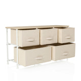 Beige Kommode FOLDAR med fem stofskuffer og hvidt metalstel fra hjh LIVING