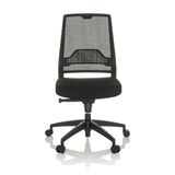Sort Professionel kontorstol PORTO ECO I med netryg og femstjernet fodkryds med hjul fra hjh OFFICE – 360-graders visning (forfra 0°)