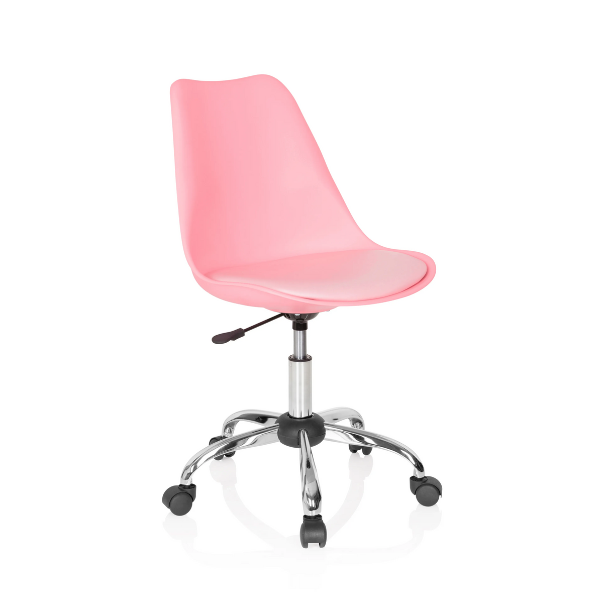 Pinker Homeoffice-Bürostuhl FANCY PRO mit Fußkreuz und fünf Rollen von hjh OFFICE – 360-Grad-Ansicht (schräge Frontansicht 40°)