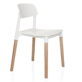 Hvid stol med fire ben SCANDI E med træben fra hjh LIVING – 360-graders visning (skråt forfra 60°)