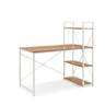 Skrivebord Easy Up3 i hvid og eg med integreret tre-etagers hylde fra hjh LIVING