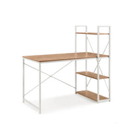 Skrivebord Easy Up3 i hvid og eg med integreret tre-etagers hylde fra hjh LIVING