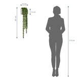 Maßzeichnung der Wanddekoration Senecio Climb mit einer Gesamtlänge von 60 cm neben einer Personensilhouette von hjh OFFICE