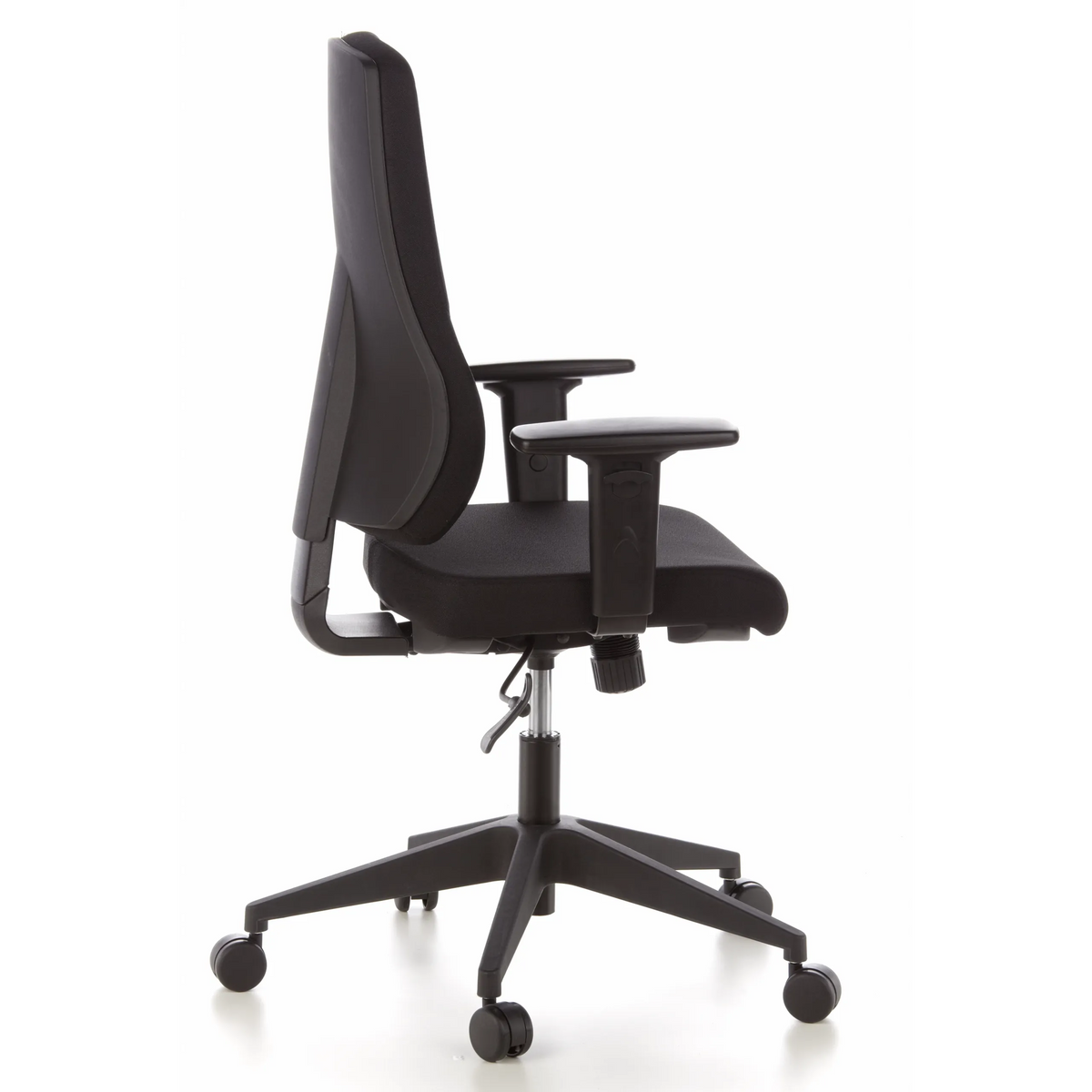 Sort Professionel kontorstol PRO-TEC 100 med armlæn og femhjulet fodkryds fra hjh OFFICE – 360-graders visning (sideprofil 100°)