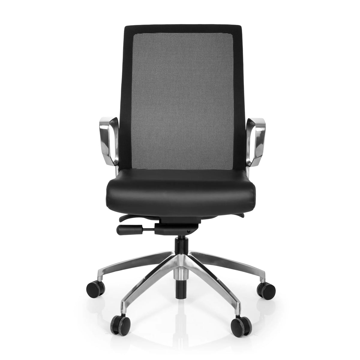 Sort Professionel kontorstol PROVIDER NET med netryg og femstjernet fodkryds med hjul fra hjh OFFICE – 360-graders visning (forfra 0°)