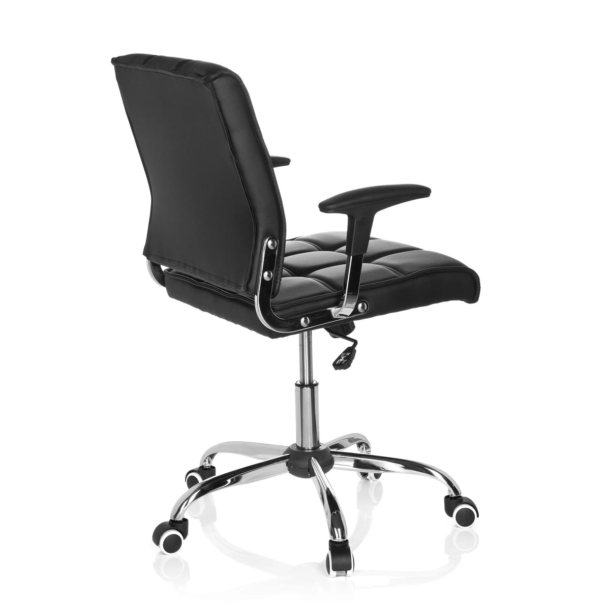 Sort Home Office kontorstol ERNESTO med quiltet polstring og femhjulet fodkryds fra hjh OFFICE – 360-graders visning (skråt bagfra 120°)