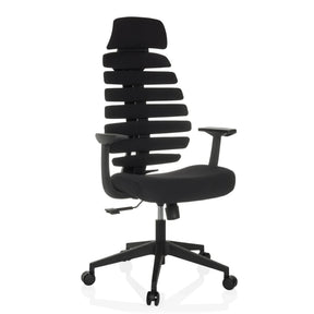 Schwarzer Profi-Bürostuhl ERGO LINE ECO mit Stoffbezug, segmentierter Rückenlehne und Armlehnen von hjh OFFICE