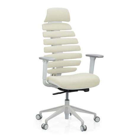 Professionel kontorstol ERGO LINE W i Salted Caramel med beige stofbetræk og hvidt stel fra hjh OFFICE