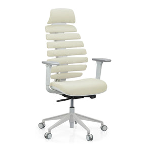 Professionel kontorstol ERGO LINE W i Salted Caramel med beige stofbetræk og hvidt stel fra hjh OFFICE