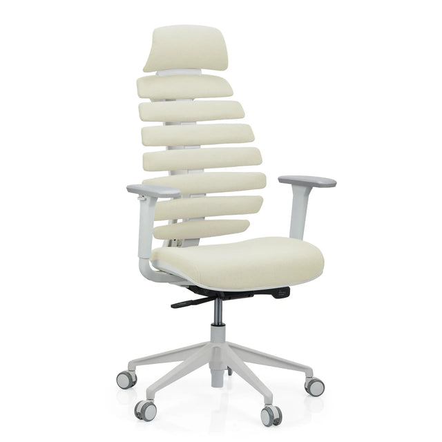 Professionel kontorstol ERGO LINE W i Salted Caramel med beige stofbetræk og hvidt stel fra hjh OFFICE