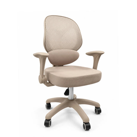 Beige drejestol til børn Ergomy Kid med netryglæn, armlæn og femstjernet fodkryds med hjul fra hjh OFFICE