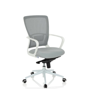 Home Office kontorstol ESTRIA i grå med netryglæn og hvidt stel fra hjh OFFICE