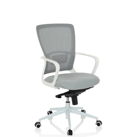 Home Office kontorstol ESTRIA i grå med netryglæn og hvidt stel fra hjh OFFICE