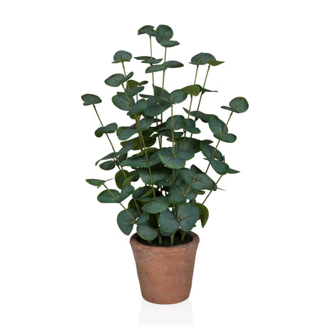 Kunstige plante Eucalyptus i grøn farve med runde blade i en brun lerpotte fra hjh OFFICE
