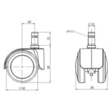 Teknisk tegning af Stolehjul 5x ROLO LUX 10mm/50mm med en diameter på 50 mm fra hjh OFFICE