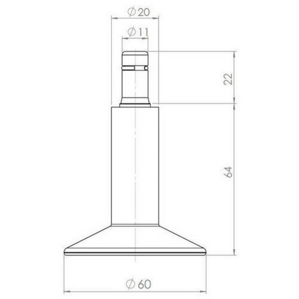 Teknisk tegning af glidere til stoleben 5 x STAND Nr. 12 med en diameter på 60 mm fra hjh OFFICE
