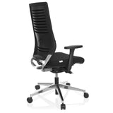 Sort Professionel kontorstol PRO-TEC 700 med armlæn og blankt femstjernet fodkryds med hjul fra hjh OFFICE – 360-graders visning (skråt bagfra 120°)