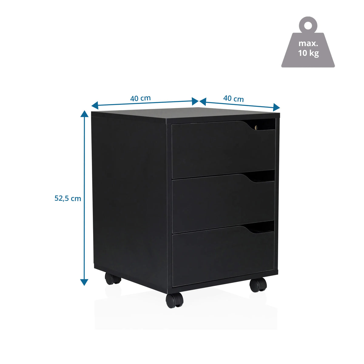Måltegning af rullecontainer ORGANISER I med 40 × 40 × 52,5 cm og maksimal belastning 10 kg fra hjh OFFICE