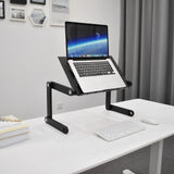 Skrivebordopsats VM-SA II i sort med en bærbar computer på et hvidt skrivebord fra hjh OFFICE