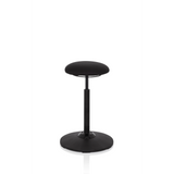 Schwarze Stehhilfe BALANCE SIT mit rundem Sitzpolster und kreisförmigem Standfuß von hjh OFFICE – 360-Grad-Ansicht (Frontansicht 0°)