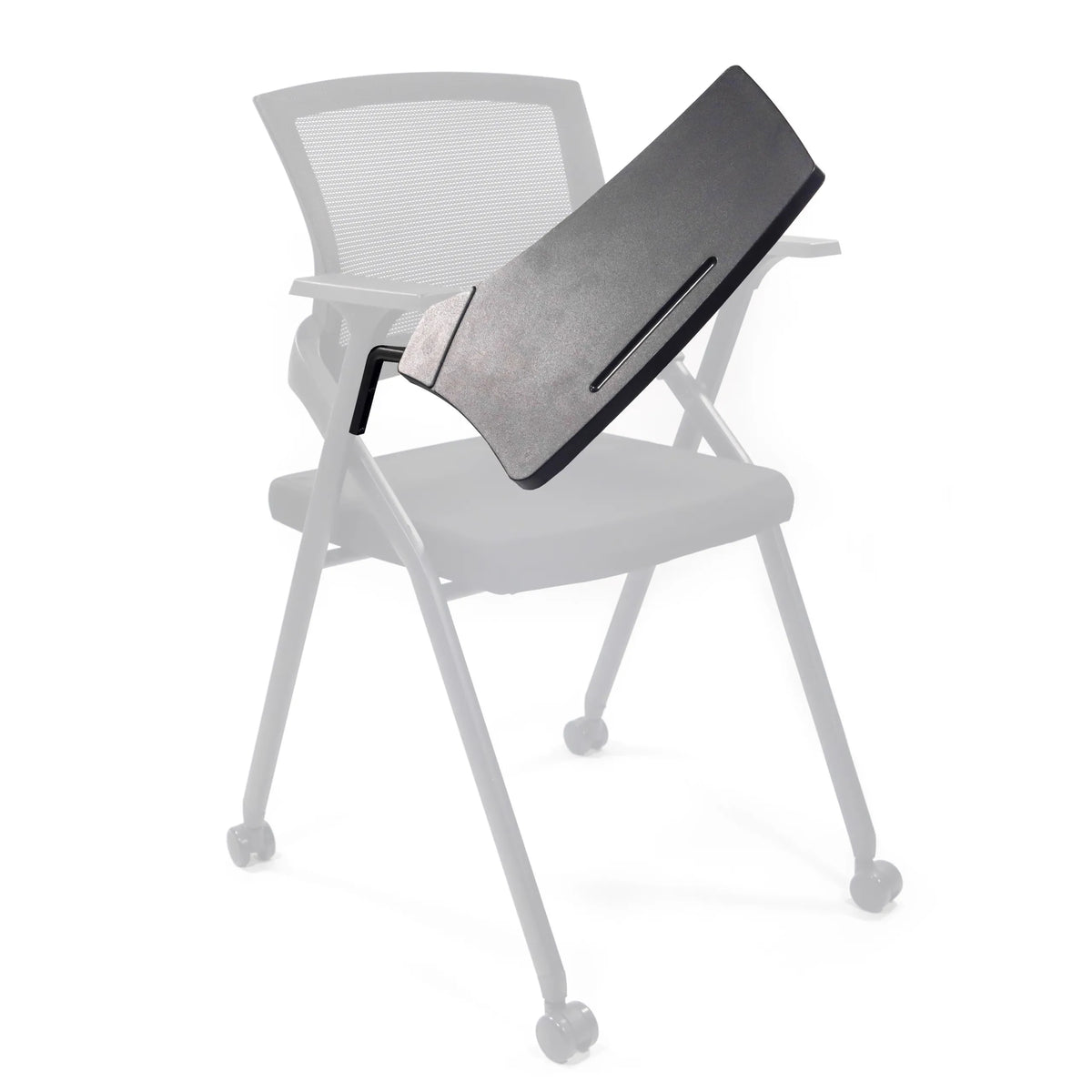 Schwarzes Schreibtablett TABLET PRIORITY II als Zubehör für Stühle von hjh OFFICE – 360-Grad-Ansicht (Rückenansicht 180°)