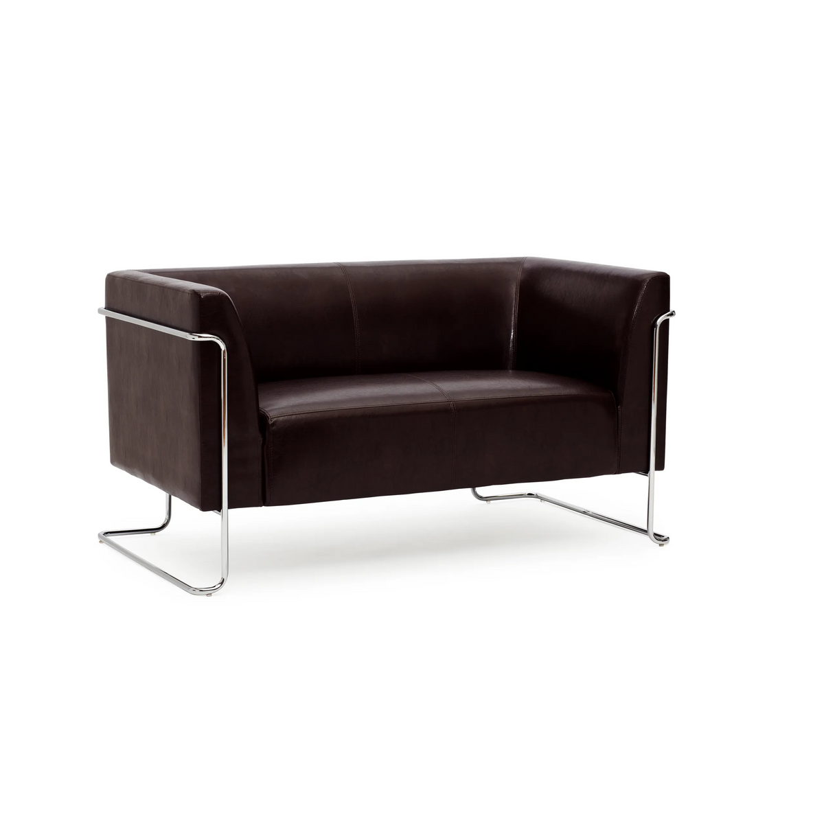 Brun loungesofa CURACAO som to-personers sofa med krombelagte metalben fra hjh OFFICE – 360-graders visning (bagfra 180°)