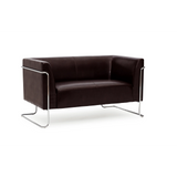 Brun loungesofa CURACAO som to-personers sofa med krombelagte metalben fra hjh OFFICE – 360-graders visning (bagfra 180°)