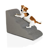 Grå trappe til kæledyr PAWY STEP 5 med en lille hund fra hjh LIVING