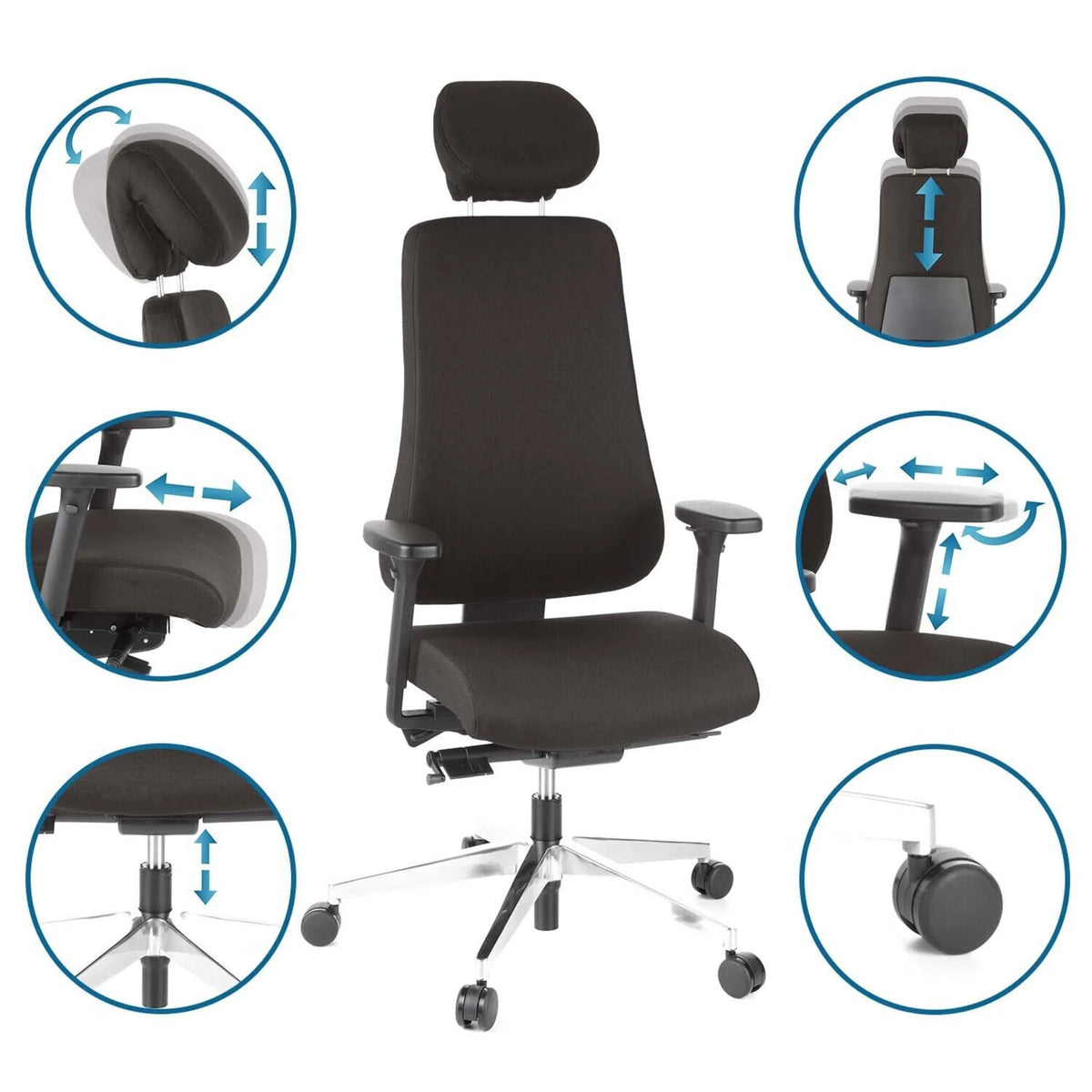 Professionel kontorstol PRO-TEC 400 i sort med forskellige indstillingsmuligheder fra hjh OFFICE