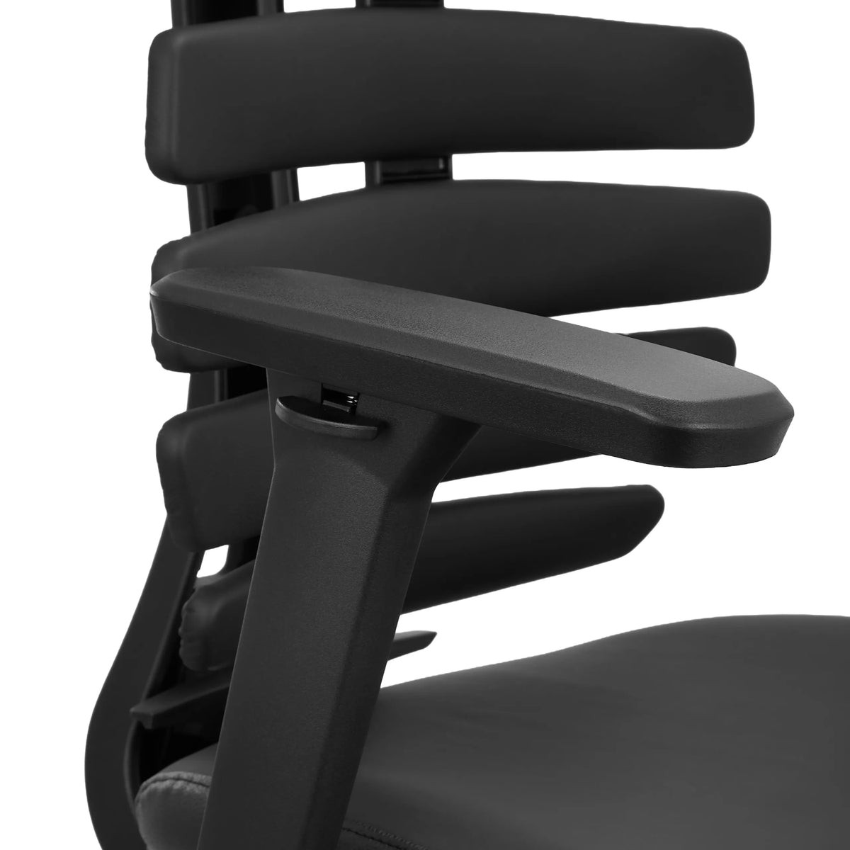Schwarze Armlehne des Counterstuhls ERGO LINE II WORK mit segmentierter Rückenlehne aus Leder von hjh OFFICE