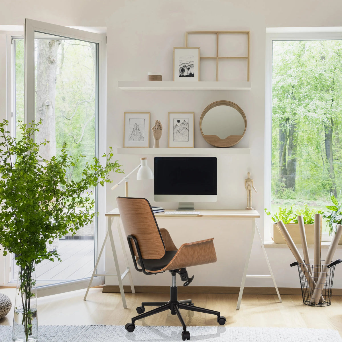 Sort Home Office kontorstol CENCA II med brun ryglæn og hjul fra hjh LIVING